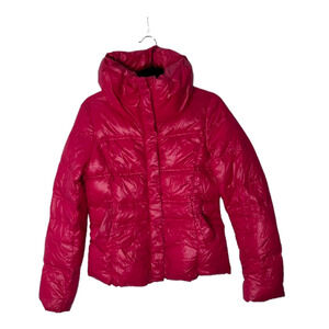 Coatology New York Puffer Jacket Womens Sz Small Pink Red Down Mock Neck Bomber